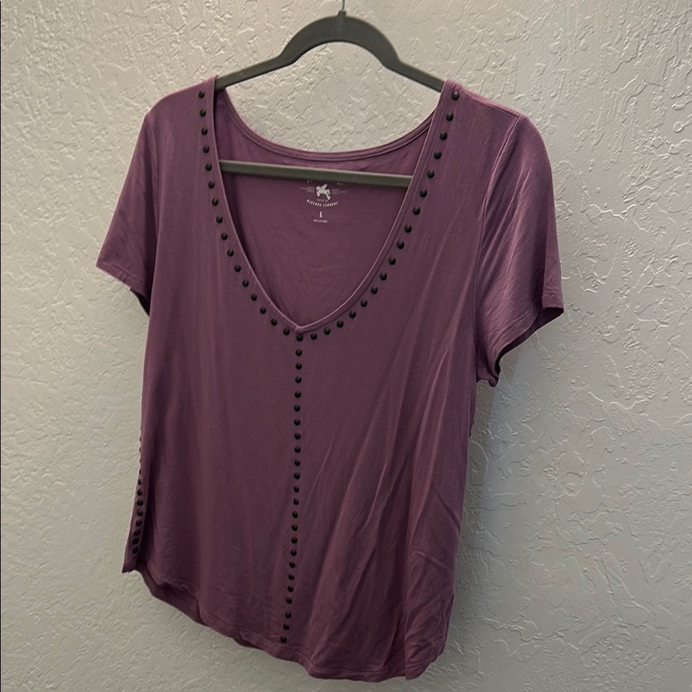 Purple V-Neck Studded Women's Top